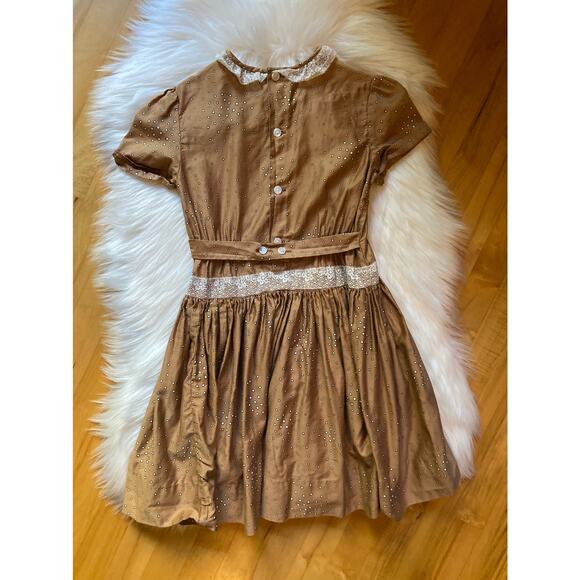 Vintage 1950s Drop Waist Brown w/ White Dot Dress, 5T - Picture 8 of 10